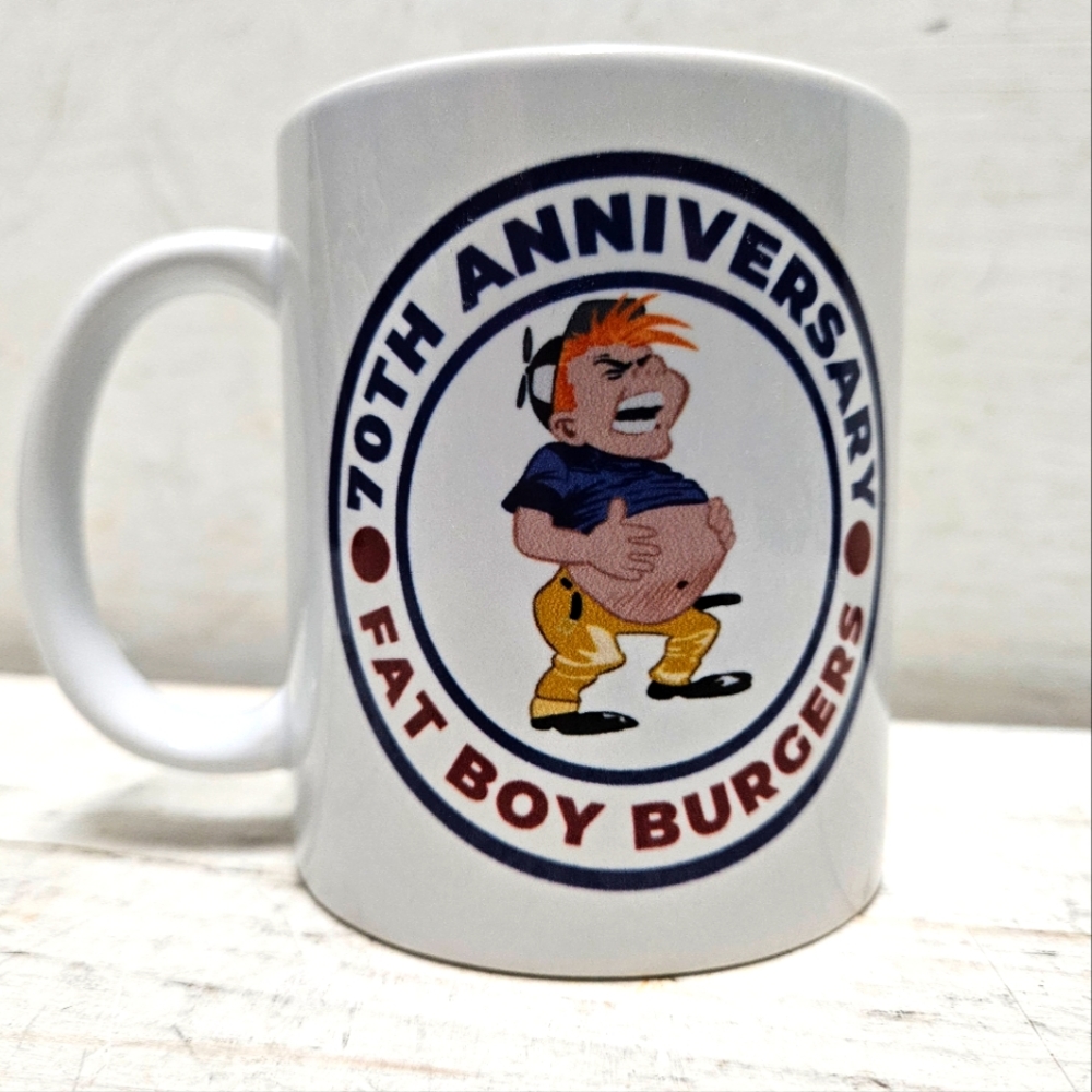 Fat Boy Burgers 70th Anniversary ceramic coffee mug kitchen breakfast drinkware